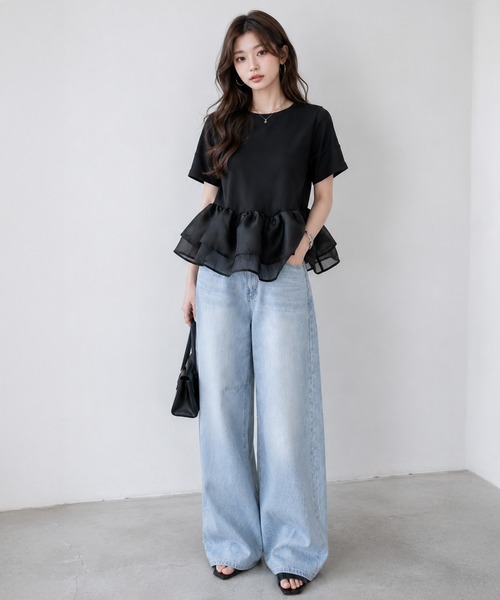 by LEGNA（バイレグナ）の「シアーフリルペプラムトップス（Tシャツ/カットソー・レディース・ホワイト/ブラック/グレー・MEDIUM/LARGE）」の17枚目の写真