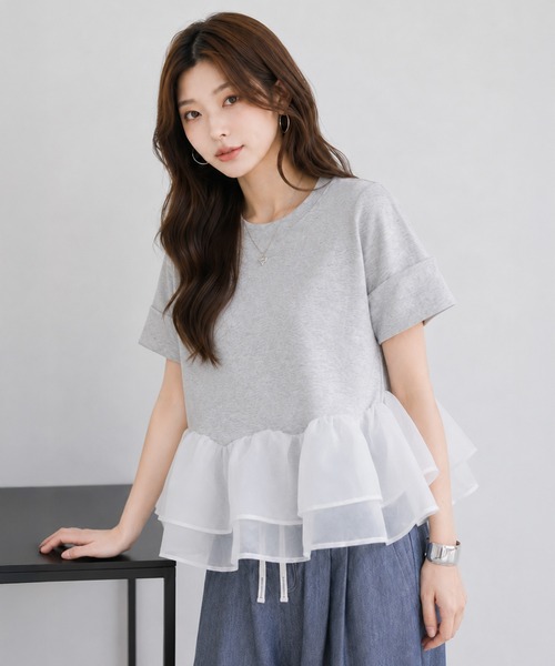 by LEGNA（バイレグナ）の「シアーフリルペプラムトップス（Tシャツ/カットソー・レディース・ホワイト/ブラック/グレー・MEDIUM/LARGE）」の16枚目の写真