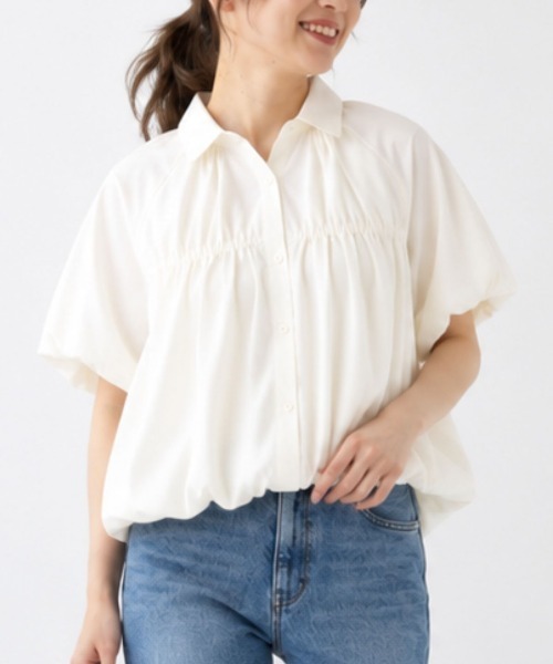 Human 2nd Occasion（ヒューマンセカンドオケージョン）の「ギャザー&シャーリング ハーフスリーブ ブラウス（シャツ/ブラウス・レディース・ブラック/オフホワイト/サックスブルー・FREE）」の21枚目の写真