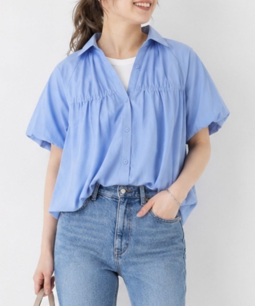 Human 2nd Occasion（ヒューマンセカンドオケージョン）の「ギャザー&シャーリング ハーフスリーブ ブラウス（シャツ/ブラウス・レディース・ブラック/オフホワイト/サックスブルー・FREE）」の13枚目の写真