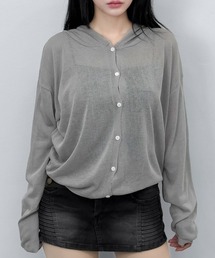 3color/シアーフードニットカーディガン