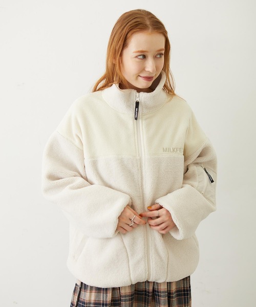 MILKFED.（ミルクフェド）の「BAR LOGO BOA JACKET（ブルゾン・レディース・ブラック/ベージュ/オフホワイト・S/M）」の2枚目の写真
