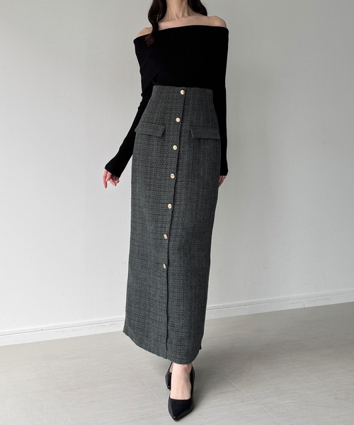 junoah(ジュノア)の「ふわふわツイードIラインスカート(スカート・レディース・グレー/アイボリー/ブラック・SMALL/MEDIUM/LARGE)」の3枚目の写真