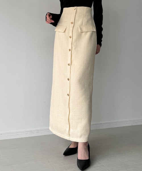 junoah(ジュノア)の「ふわふわツイードIラインスカート(スカート・レディース・グレー/アイボリー/ブラック・SMALL/MEDIUM/LARGE)」の2枚目の写真
