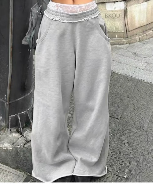 ampm(エーエムピーエム)の「スウェットパンツ ワイドパンツ レイヤード ルーズパンツイージーパンツ(スウェットパンツ・レディース・グレー・FREE)」の1枚目の写真