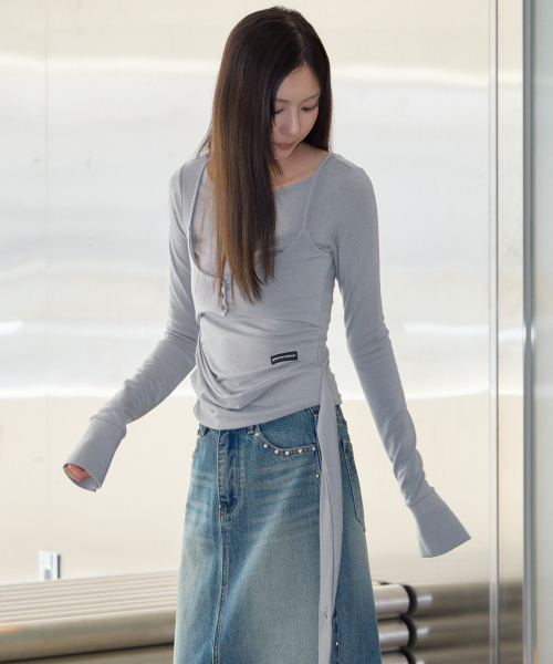 UNKNOWN PLANET(アンノウンプラネット)の「レイヤードビスチェ スリムロングスリーブTシャツ グレー(Tシャツ/カットソー・レディース・その他・SMALL/MEDIUM)」の5枚目の写真