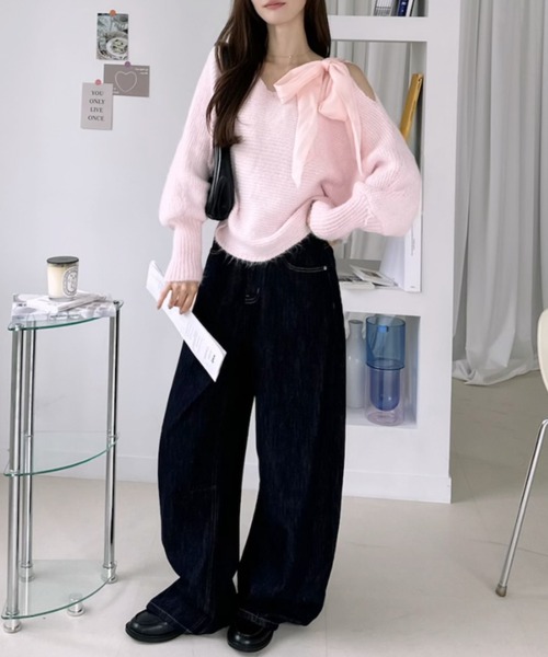Ada.（エイダ）の「ショルダーリボン モヘアライク ルーズ ニット（ニット/セーター・レディース・グレー/ピンク/ホワイト・FREE）」の16枚目の写真