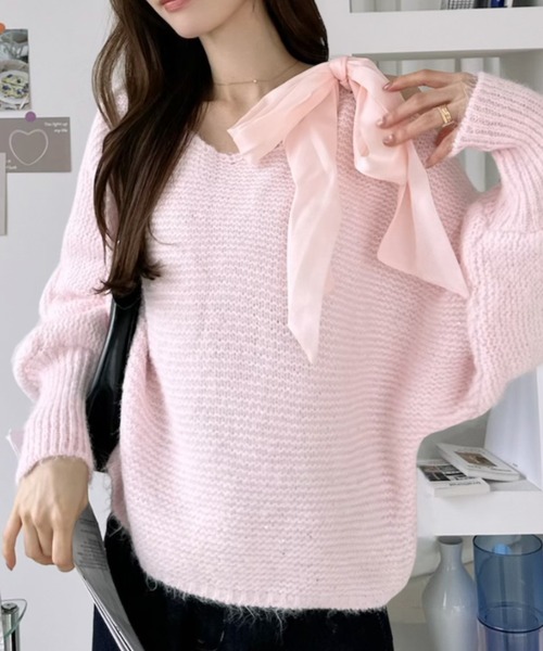 Ada.（エイダ）の「ショルダーリボン モヘアライク ルーズ ニット（ニット/セーター・レディース・グレー/ピンク/ホワイト・FREE）」の14枚目の写真