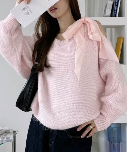 Ada.（エイダ）の「ショルダーリボン モヘアライク ルーズ ニット（ニット/セーター・レディース・グレー/ピンク/ホワイト・FREE）」の19枚目の写真