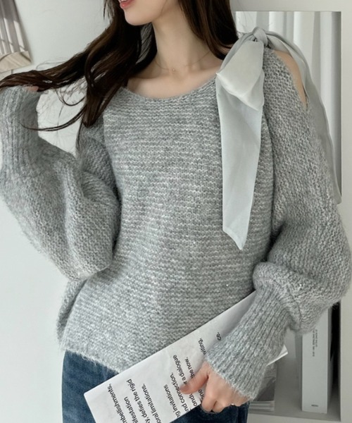 Ada.（エイダ）の「ショルダーリボン モヘアライク ルーズ ニット（ニット/セーター・レディース・グレー/ピンク/ホワイト・FREE）」の13枚目の写真
