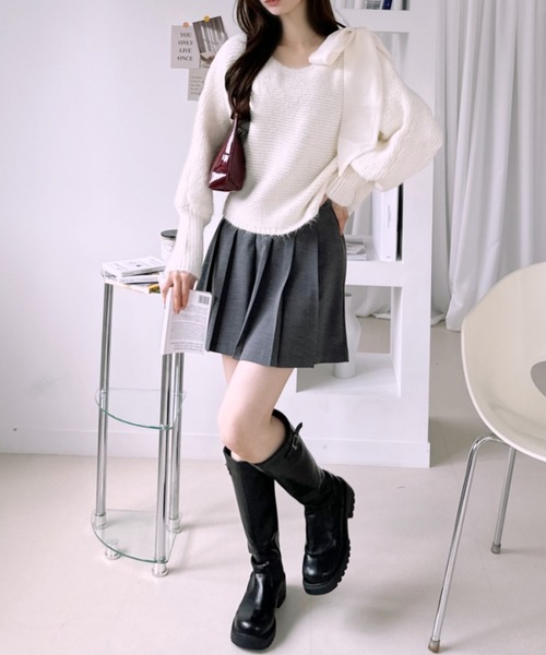 Ada.（エイダ）の「ショルダーリボン モヘアライク ルーズ ニット（ニット/セーター・レディース・グレー/ピンク/ホワイト・FREE）」の6枚目の写真