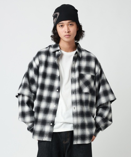 RAGEBLUE(レイジブルー)の「FAKE LAYERED CHECK SHIRTS/フェイクレイヤードチェックシャツ(シャツ/ブラウス・メンズ・ブラウン/ブラック・MEDIUM/LARGE)」の1枚目の写真