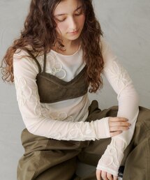 Kastane | 【WEB限定】フラワーコード刺繍シアーTOPS(Tシャツ/カットソー)