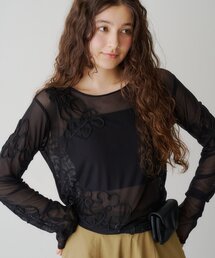 【WEB限定】フラワーコード刺繍シアーTOPS