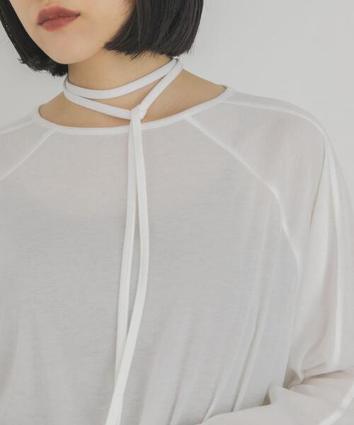 KBF(ケイビーエフ)の「ルーズシアートップス+ストラップ(Tシャツ/カットソー・レディース・ベージュ/ブラウン/オフホワイト・ONE)」の4枚目の写真