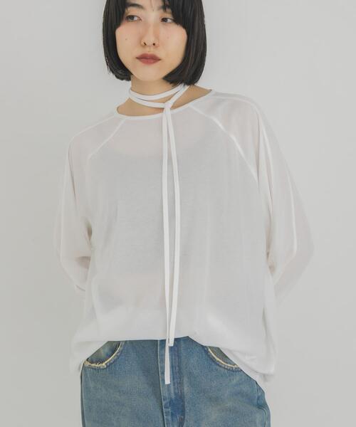 KBF(ケイビーエフ)の「ルーズシアートップス+ストラップ(Tシャツ/カットソー・レディース・ベージュ/ブラウン/オフホワイト・ONE)」の5枚目の写真