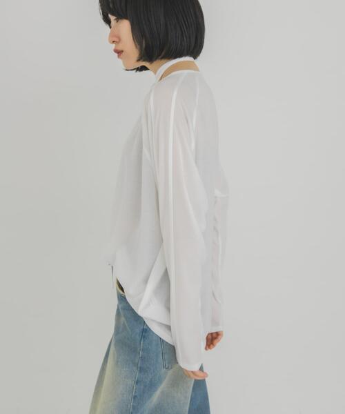 KBF(ケイビーエフ)の「ルーズシアートップス+ストラップ(Tシャツ/カットソー・レディース・ベージュ/ブラウン/オフホワイト・ONE)」の6枚目の写真