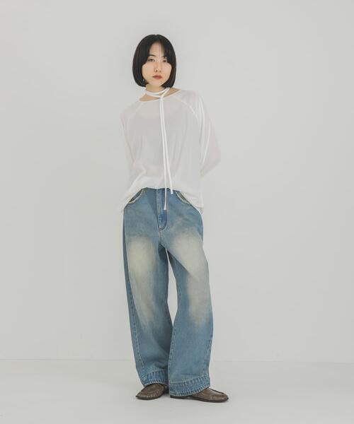 KBF(ケイビーエフ)の「ルーズシアートップス+ストラップ(Tシャツ/カットソー・レディース・ベージュ/ブラウン/オフホワイト・ONE)」の8枚目の写真