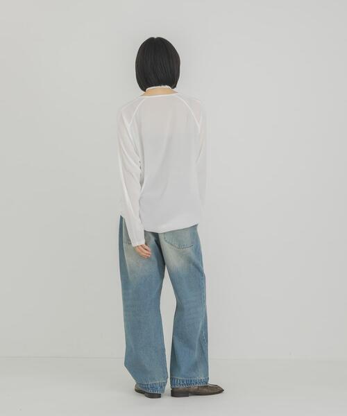 KBF(ケイビーエフ)の「ルーズシアートップス+ストラップ(Tシャツ/カットソー・レディース・ベージュ/ブラウン/オフホワイト・ONE)」の9枚目の写真