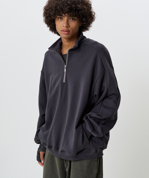 NOUN(ノウン)の「ハーフジップスウェットシャツ(チャコール)(スウェット・メンズ・チャコール・LARGE/MEDIUM)」の2枚目の写真