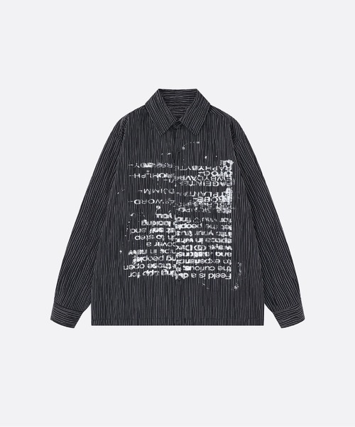U:UME(ユーム)の「Distressed Script Stripe Shirt(シャツ/ブラウス・メンズ・ブラック/アイボリー・LARGE/MEDIUM/XX-LARGE/X-LARGE)」の2枚目の写真