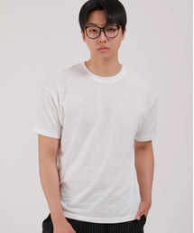 スラブラウンド半袖Tシャツ_アイボリー