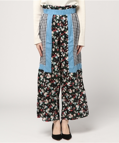 MERLOT（メルロー）の「ギンガムチェックx花柄リメイク風パッチワークウエストフリルパンツ5934（その他パンツ・レディース・ブラック/レッド/ブルー・FREE）」の6枚目の写真