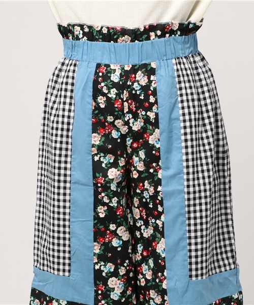MERLOT（メルロー）の「ギンガムチェックx花柄リメイク風パッチワークウエストフリルパンツ5934（その他パンツ・レディース・ブラック/レッド/ブルー・FREE）」の9枚目の写真