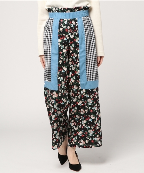 MERLOT（メルロー）の「ギンガムチェックx花柄リメイク風パッチワークウエストフリルパンツ5934（その他パンツ・レディース・ブラック/レッド/ブルー・FREE）」の5枚目の写真