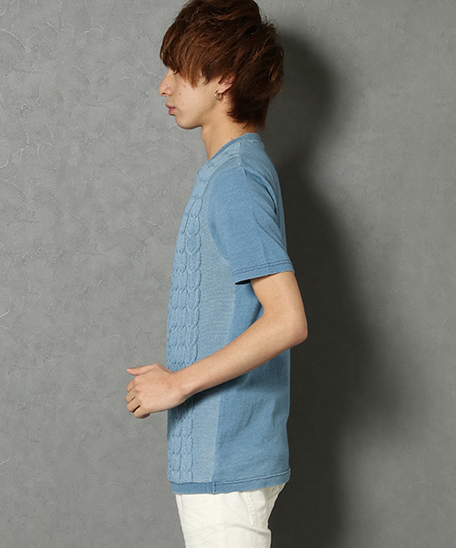 VENCEEXCHANGE(ヴァンスエクスチェンジ)の「インディゴニット切替クールネック半袖T(Tシャツ/カットソー・メンズ・ブルー/ネイビー・LARGE/MEDIUM)」の4枚目の写真