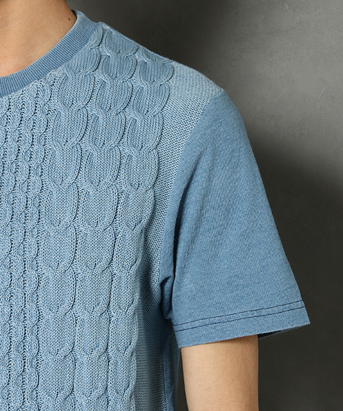 VENCEEXCHANGE(ヴァンスエクスチェンジ)の「インディゴニット切替クールネック半袖T(Tシャツ/カットソー・メンズ・ブルー/ネイビー・LARGE/MEDIUM)」の6枚目の写真