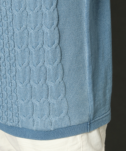 VENCEEXCHANGE(ヴァンスエクスチェンジ)の「インディゴニット切替クールネック半袖T(Tシャツ/カットソー・メンズ・ブルー/ネイビー・LARGE/MEDIUM)」の7枚目の写真