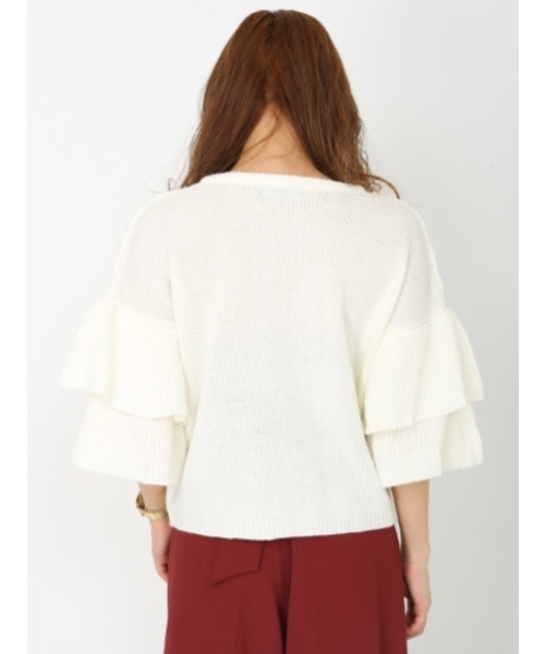 ENVYM（アンビー）の「ティアードシアースリーブケーブルＫＮＩＴ（ニット/セーター・レディース・ホワイト/ブラック/グリーン/ボルドー・FREE）」の6枚目の写真