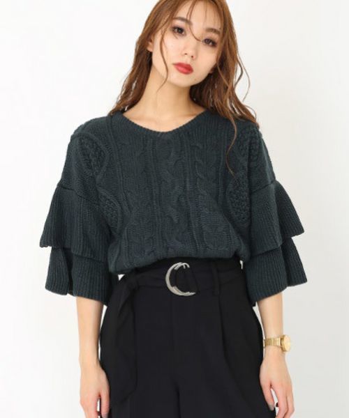 ENVYM（アンビー）の「ティアードシアースリーブケーブルＫＮＩＴ（ニット/セーター・レディース・ホワイト/ブラック/グリーン/ボルドー・FREE）」の13枚目の写真