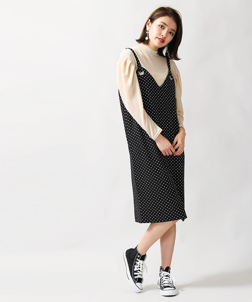 WEGO（ウィゴー）の「WEGO/リングジャンパースカート（ジャンパースカート・レディース・ブラック/ドット・FREE）」の9枚目の写真
