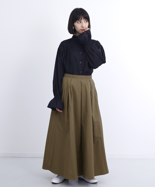 MERLOT(メルロー)の「コットンフレアタックスカート1166(スカート・レディース・ベージュ/グリーン/レッド/カーキ/ネイビー/ブラック・FREE)」の9枚目の写真
