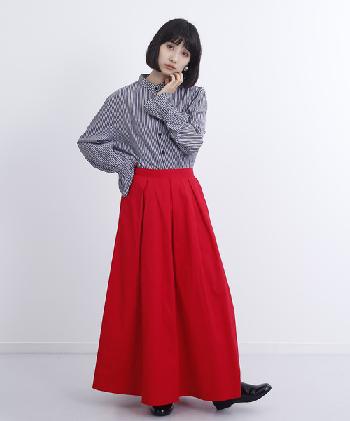 MERLOT(メルロー)の「コットンフレアタックスカート1166(スカート・レディース・ベージュ/グリーン/レッド/カーキ/ネイビー/ブラック・FREE)」の11枚目の写真