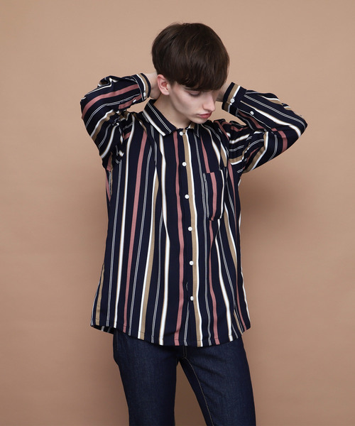EMMA CLOTHES（エマクローズ）の「マルチストライプL/Sレギュラーカラーシャツ（シャツ/ブラウス・メンズ・ブラック/ネイビー/ワイン・M/L）」の3枚目の写真