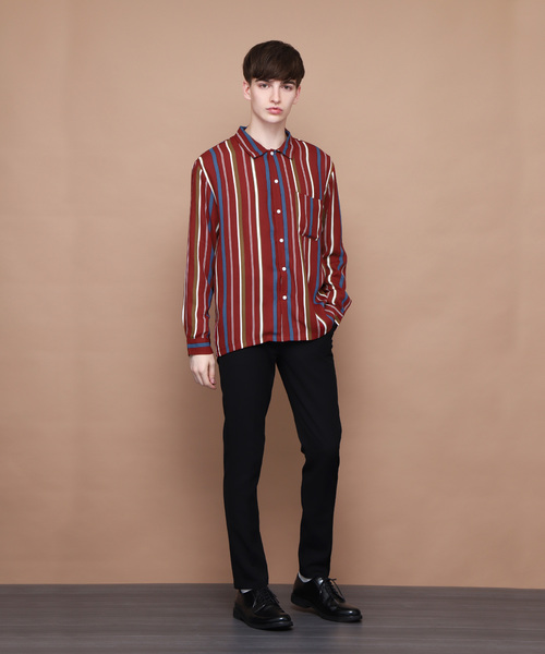 EMMA CLOTHES（エマクローズ）の「マルチストライプL/Sレギュラーカラーシャツ（シャツ/ブラウス・メンズ・ブラック/ネイビー/ワイン・M/L）」の6枚目の写真