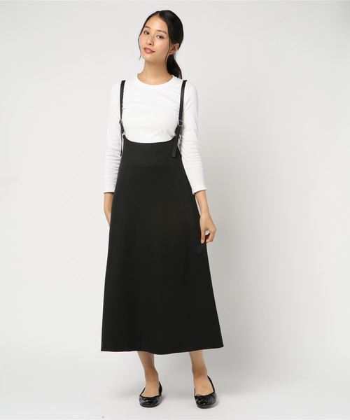 N.(N. Natural Beauty Basic)(エヌエヌナチュラルビューティーベーシック)の「サスペンダー付スカート(ジャンパースカート・レディース・ブラック/ブラウン・MEDIUM)」の5枚目の写真