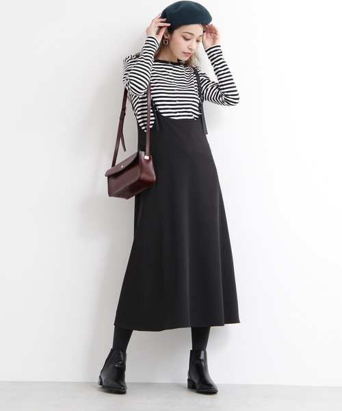 N.(N. Natural Beauty Basic)(エヌエヌナチュラルビューティーベーシック)の「サスペンダー付スカート(ジャンパースカート・レディース・ブラック/ブラウン・MEDIUM)」の9枚目の写真