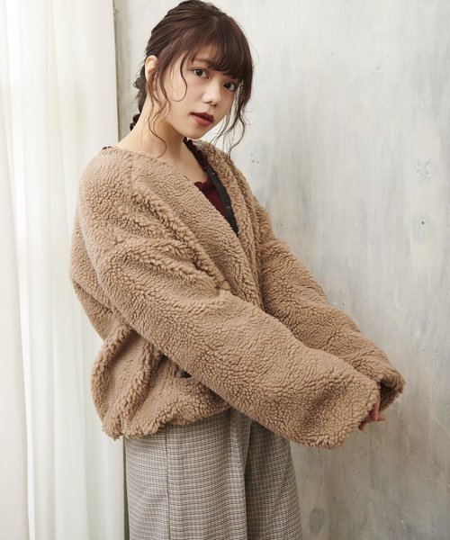 OLIVE des OLIVE（オリーブデオリーブ）の「[WEB限定] ボアVネックブルゾン（ブルゾン・レディース・ブラウン/キナリ・FREE）」の7枚目の写真