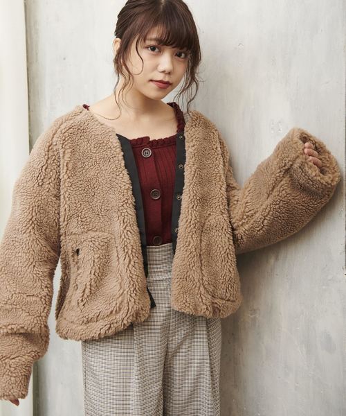 OLIVE des OLIVE（オリーブデオリーブ）の「[WEB限定] ボアVネックブルゾン（ブルゾン・レディース・ブラウン/キナリ・FREE）」の8枚目の写真