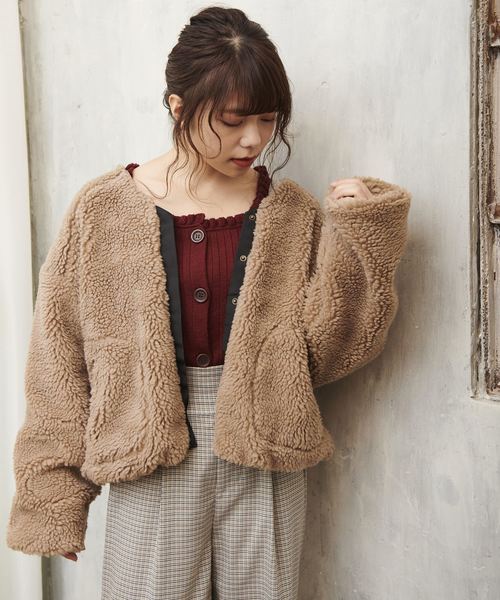 OLIVE des OLIVE（オリーブデオリーブ）の「[WEB限定] ボアVネックブルゾン（ブルゾン・レディース・ブラウン/キナリ・FREE）」の9枚目の写真