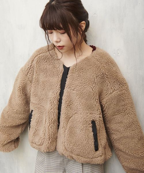 OLIVE des OLIVE（オリーブデオリーブ）の「[WEB限定] ボアVネックブルゾン（ブルゾン・レディース・ブラウン/キナリ・FREE）」の13枚目の写真