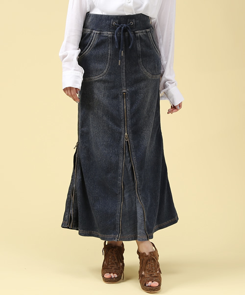 goa（ゴア）の「カットデニムスライダー付ロングスカート（スカート