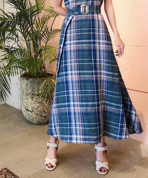 バナーバレット リネンチェックドレス マキシ丈 ワンピース ロング　マキシ丈 Banner Barrett（バナーバレット）の「LINEN CHECK DRESS