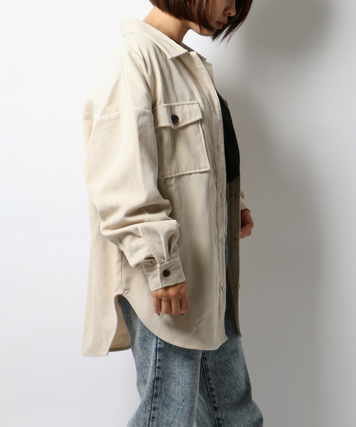 VENCEEXCHANGE(ヴァンスエクスチェンジ)の「コーデュロイビックポケットオーバーシャツ(シャツ/ブラウス・レディース・グレー/ブラウン/ベージュ/ピンク/パープル/ミント・M)」の3枚目の写真