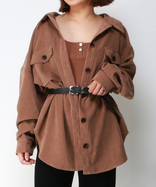 VENCEEXCHANGE(ヴァンスエクスチェンジ)の「コーデュロイビックポケットオーバーシャツ(シャツ/ブラウス・レディース・グレー/ブラウン/ベージュ/ピンク/パープル/ミント・M)」の2枚目の写真