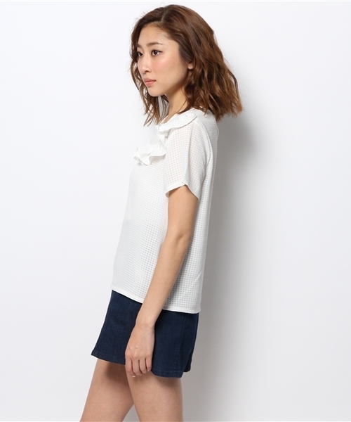 mystic（ミスティック）の「チェックフリルブラウス（シャツ/ブラウス・レディース・オフホワイト/ベージュ/ネイビー/ブラック・ﾌﾘ-）」の10枚目の写真